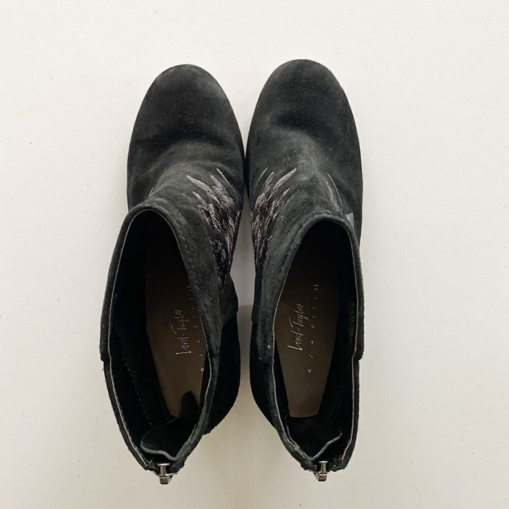 Lord & Taylor Womens Black 424 Fifth Floral Ankle Zipper Boots Size 6.5 Medium - Picture 6 of 9
